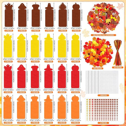 48 Sets Fall Bookmark Crafts Kits DIY Fall Felt Decorations Art Bulk 490 Pcs Thanksgiving Pumpkin Turkey Maple Leaf Craft Kit with Glitter Foam Stickers for Classroom Activities Autumn Party