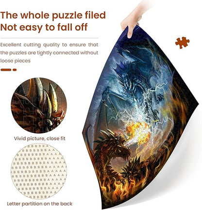 Puzzles for Adults 1000 Piece Jigsaw Puzzles Fire Dragon and Electric Dragon Fight Puzzle Game for Indoor Activity Family Game Toy Gifts (27.5"x 19.7")