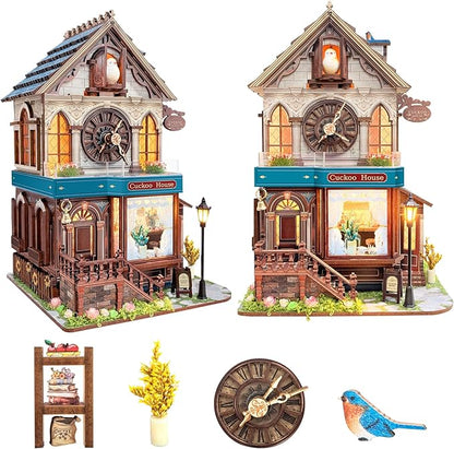 Roroom DIY Miniature Doll House with Furniture Dollhouse Kit for Adults and Teens,Booknook Tiny House Bookshelf Decor Mini 3D Wooden Puzzle, Gifts for Family, Friends (SQ61-cuckoo House)