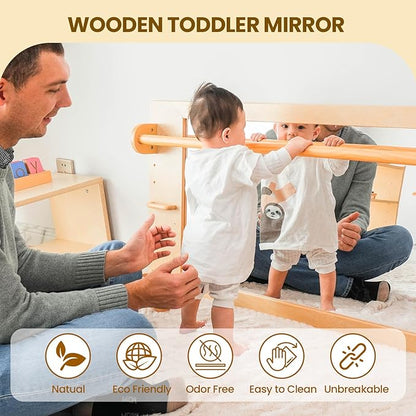 XIHAToy Coordination Mirror Montessori Wooden Toddler Mirror Safety Shatterproof Mirror Acrylic Non-Glass Early Learning to Walk Mirror with Handle, XH-MTM-2