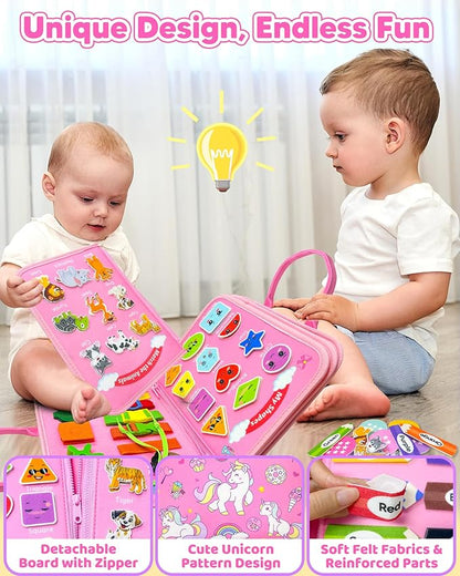 Busy Board Montessori Toys for Toddler Girl Birthday Gifts, Busy Book Sensory Learning Toys for Toddlers, Educational Activities Airplane Car Travel Toy for Girls