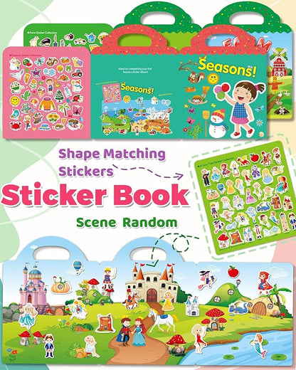3 Pack Reusable Sticker Book for Toddlers, Toddler Sticker Book for Kids, Toddler Activities Crafts Preschool Learning Travel Birthday Gifts for Boys Girls - Farm, Fairy Tale and Season
