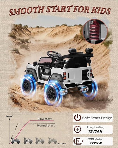 Ford Bronco Raptor 12V Toddler Ride on Toys, Safe Kids Ride on Truck with Remote Control, Children Electric Cars with 4 Wheels Suspension, Radio, Music, Bluetooth (12V, White)