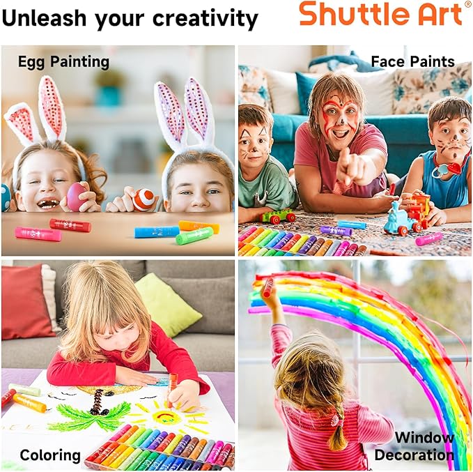 Shuttle Art Tempera Paint Sticks, 60 Pack, 2 Sets of 30 Colors Solid Tempera Paint, Washable, Super Quick Drying, Works Great on Paper Wood Glass Ceramic Canvas for Class School