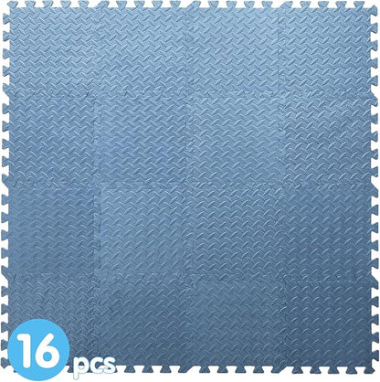 Coolcandy EVA Foam Play Mat, 16 Tiles Colorful Baby Play Mat, Square Kids Playmat with Solid Colored, 0.4" Thickened Interlocking Foam Floor Tiles, Puzzle Play Mat for Baby Lying, Playing (Gray Blue)