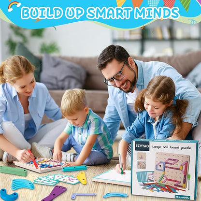Wooden Montessori Toy for Toddlers, Letter Number Construction Set Pegboard Puzzle Stacking Blocks, Preschool Learning ABC Shape Educational Toys for Kids Boys Girls