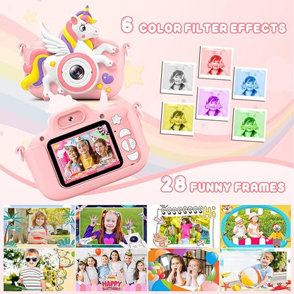 Kids Camera Toys Digital Camera for Girls Boys, Christmas Birthday Gifts for Kids Age 3-12, Selfie 1080P HD Video Digital Camera for 3 4 5 6 7 8 9 10 Year Old Girls with 32GB TF Card