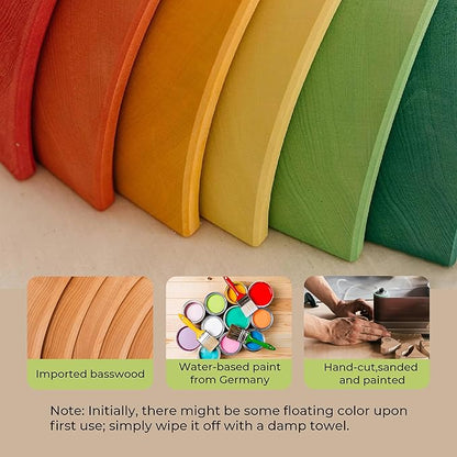 AVDAR 9Pcs Wooden Rainbow Stacker Toy, Montessori Nesting Puzzle for Kids, Rainbow Blocks