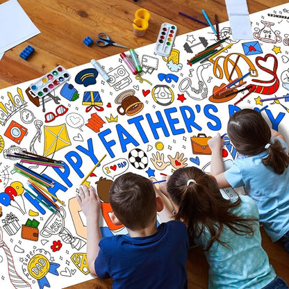 Gatherfun Father's Day Themed Activity Poster/Table Cover - 72" x 31.5" Wall Art for Classroom Wall, School Parties, Happy Father's Day Decorations