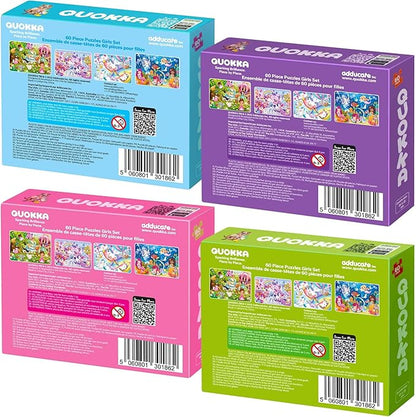 QUOKKA Puzzles for Kids Ages 4-6 - Set of 4x60 Jigsaw Puzzles for Toddlers 3-5 - Unicorn Princess Animals Toys for Children 6-8 yo - Gift Educational Game for Boys & Girls