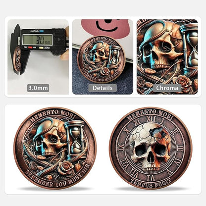 AtSKnSK Memento Mori Coin Momento Mori Coin Skull Coin Stoic Gifts Memento Mori Calendar Living Memento Mori Amor Fati Coin (Time Disc Skeleton)