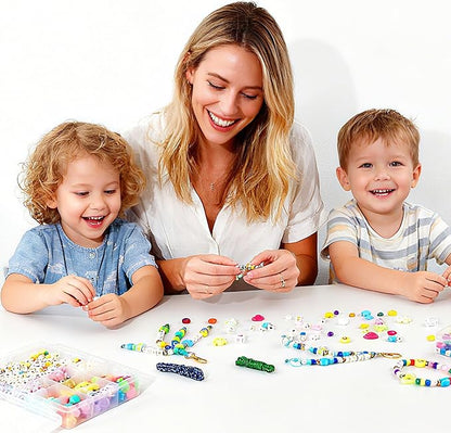 MYCUTEY 421Pcs DIY Keychain Making Kit - Beaded Keychain & Bag Charm Craft Supplies with Colorful Beads, Cords and Acrylic Heart Flower Charms for Kids, Personalized Alphabet A-Z Name Making Kit Gifts