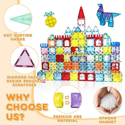 Magnetic Tiles, 130PCS Magnetic Blocks Set with 2 Cars, 4D Diamond Magnet Building Blocks, STEM Preschool Educational Magnet Toys Gift for Kids, Boys and Girls 3 4 5 6 7 8+ Year Old