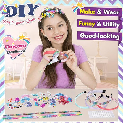 KLAPTOR Headband Making Kit for Girls - Arts & Crafts Gift - Make Your Own Fashion Headbands for Kids - DIY Hair Accessories Set - Gift for Ages 5-12 Year Old Girl (Unicorn)