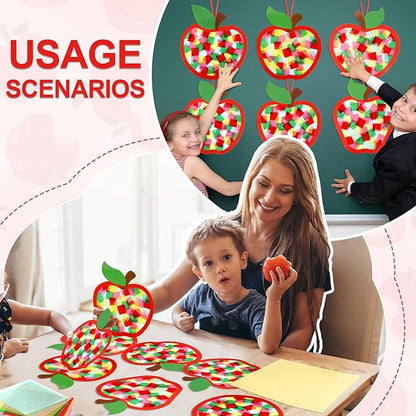 Qyeahkj 36 Set Fall Apple Suncatchers Crafts for Kids DIY Autumn Apple Window Tissue Paper Craft Kit Hanging Decor for Back to School Home Activity Art Project Birthday Party Favor Gift
