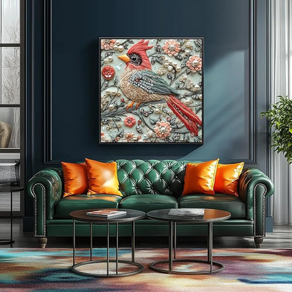 Crystal Bird 500 Piece Puzzles for Adults Cute Cardinal Floral Art Jigsaw Puzzles Bird Diamond Puzzle with Letters on Back Hard Impossible Difficult Unique Challenging Family Puzzle(20"x20")