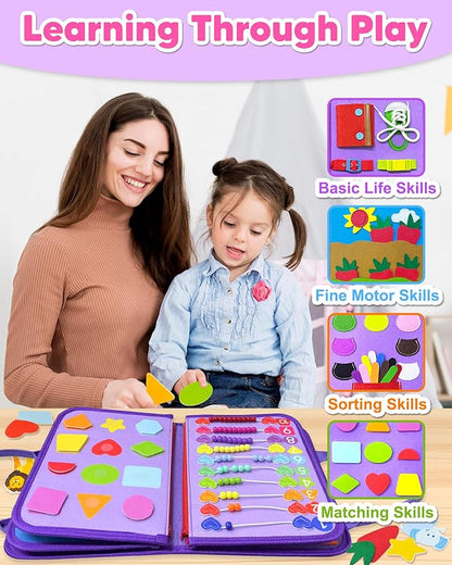 Exorany Busy Board Montessori Toys for Toddler Boy Girl Birthday Gifts, Busy Book Sensory Learning Toys for Toddlers, Toddler Airplane Car Travel Toy Educational Activities