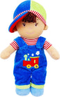 June Garden 13.5" Soft Dolly Milo - Stuffed Soft Baby Boy Doll for Birth and Up - Blue Outfit