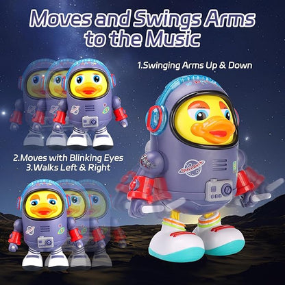 Dancing Space Duck Toy, Electric Dancing Duck Toy Baby Musical Toys, Cute Singing Walking Duck Toys with Music & LED Lights for Toddlers Kids Birthday Gifts (Blue)