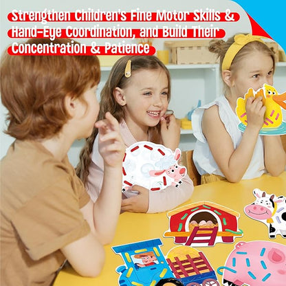 9 PCS Farm Theme Lacing Cards, 9 Double Sided Sewing Cards with 9 Colorful Laces, Imagination Development Lacing Toys Educational and Learning Activity for Preschoolers, Kids