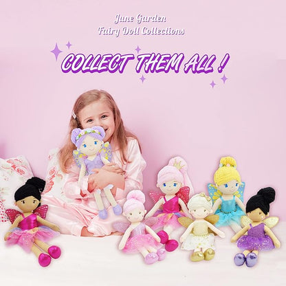 June Garden 16" Enchanted Garden Fairy Doll Siofra - Plush Stuffed Soft Doll Girl Gift - Fushia Outfit and Wings