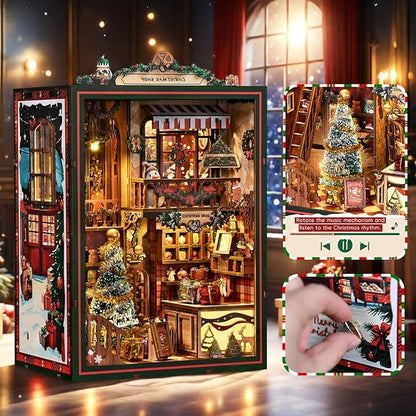 Book Nook Kit for Adults, 3D DIY Wooden Holiday Theme Miniature House Craft Kit Bookshelf Christmas Decor Halloween Birthday Gift