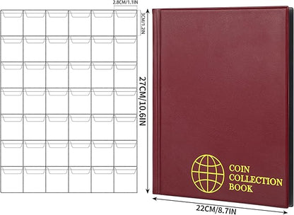 420 Pockets Coin Albums - 28x29 mm/1.1x1.1 inch Pocket Red Coin Book 10 Pages Coin Collection Holder Letter Size Coin Storage Book CS0242RE
