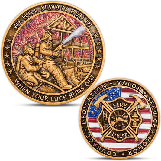 Heroic Firefighter Challenge Coin - Tribute to Bravery and Dedication with Display Box (Single Coin)