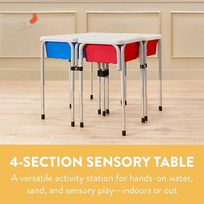 Quad Sensory Tables with Lids, Adjustable Table, Blue/Red