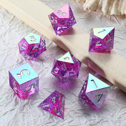 Iridescent Plating Purple Sharp D&D Dice, DNDND Handmade DND Resin Sharp Edge D&D Die with Gift Case for Dungeons and Dragon Tabletop Games (Iridescent Plating Purple)
