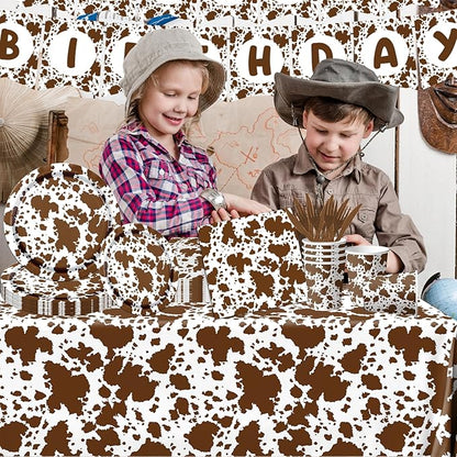Highland Cow Decorations, 142Pcs Cow Print Plates and Napkins Party Supplies, Brown Cow Birthday Party Decorations Tableware Cups Tablecloth for Cow Baby Shower Farm Cowboy Theme Party