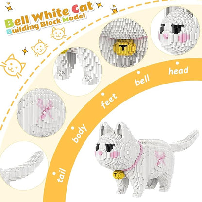 Animal White Striped Bell Cat Micro Mini Building Blocks Sets Large Cute Cat Building Kits Model Toys Gift Adults Kids Teens 5760 PCS