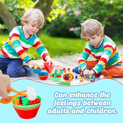 120 Pieces Fine Motor Toy Counting Sorting Counting Sorting Bears Includes 96 Cute Rainbow Sorting Bears 8 Tweezers 4 Scissors Clips and 12 Colorful Cups for Kid Early Skill Education