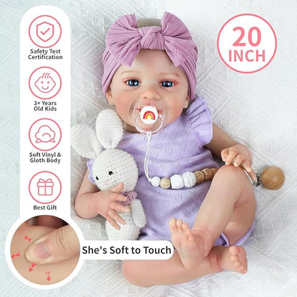 SCOM Realistic Reborn Baby Dolls - 20 Inch Lifelike Newborn Baby Dolls Adorable Girl, Real Life Baby Doll with Accessories, Soft Baby Doll Reborn Gift for 3+ Yrs Kids, Birthday, Christmas, Education