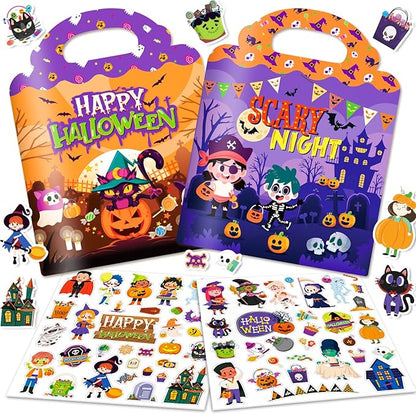 2 Pack Halloween Reusable Sticker Books for Toddlers 2-4 Years, Activity Sticker Books for Toddlers 1-3, Toddler Travel Toys Activities Crafts Gifts, Halloween Party Favor for Boys Girls