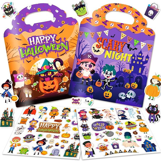 2 Pack Halloween Reusable Sticker Books for Toddlers 2-4 Years, Activity Sticker Books for Toddlers 1-3, Toddler Travel Toys Activities Crafts Gifts, Halloween Party Favor for Boys Girls