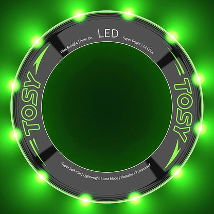 TOSY Flying Ring - 16 Million Color RGB or 12 LEDs, Super Bright, Lost Mode, Auto Light Up, Camping Essentials for Kids/Teens/Boy/Girl, Safe & Soft, Waterproof, Pool/Beach Games, Lightweight Toy
