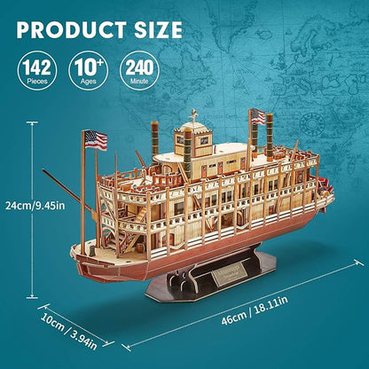 CubicFun 3D Puzzle Mississippi Steamboat Model Kit Gift for Kids and Adults, 142 Pieces