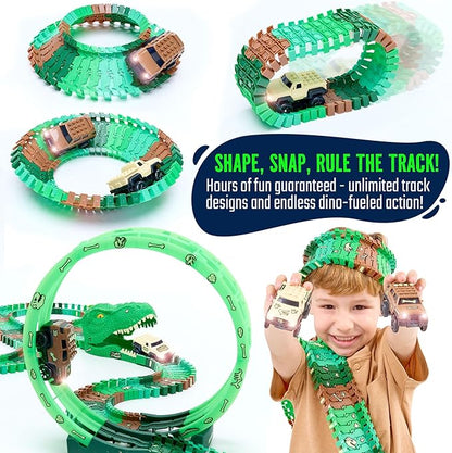 JITTERYGIT Race Track Set Glow in The Dark Track Toy for Boys & Girls Age 3, 4, 5, 6 and 7 (Dino Track Glow Loop)