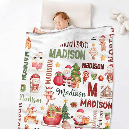 Personalized Baby Blanket for Girls Boys Kids Christmas Custom Baby Blanket with Name Throw Birthday Gift for Toddlers Infants Shower Newborns Nursery Stroller Crib Bed Decor