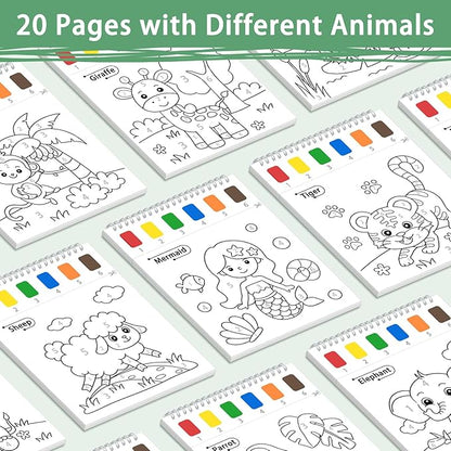 Paint with Water Coloring Books for Toddlers, Animal Theme Mess Free Watercolor Painting Papers for Kids Travel Coloring Kit with 2 Brushes Art Craft Birthday Gift