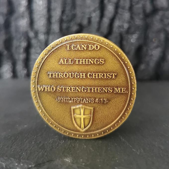Faith-Forged Knight Christian Challenge Coin I Can Do All Thing Through Christ Bible Verses Pocket Hug Token (Single Coin)