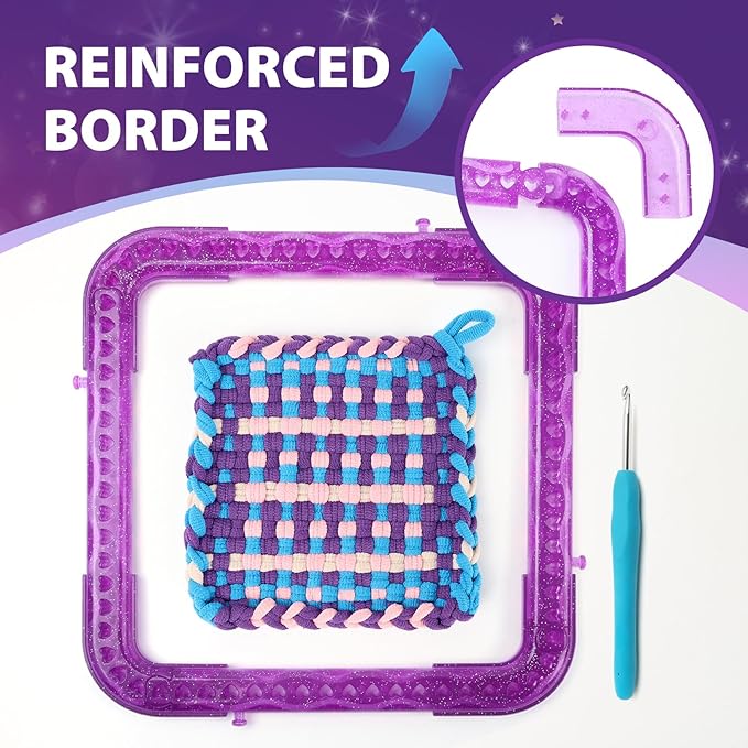 Weaving Loom Kit Toys Crafts - Arts and Crafts for Kids and Adults - Great Birthday Gifts for Girls Ages 6 7 8-12 13 Years Old - Sturdy Frame Potholder Loom Making Kits Portable Box and Craft Loops