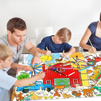 Gatherfun Farm Animal Party Giant Coloring Poster - 31.5X 72 Inches - Versatile Classroom Wall Décor & Birthday Activity - Farm Poster or Table Cover for School Parties and Special Events
