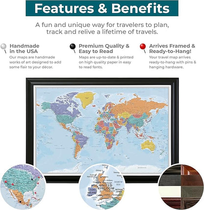 Push Pin Travel Maps - Customizable Blue Oceans World with Barnwood Gray Frame- 27.5" x 39.5" - 8 Handcrafted Frame Options - Made in USA - Ideal for Adventurous Travelers