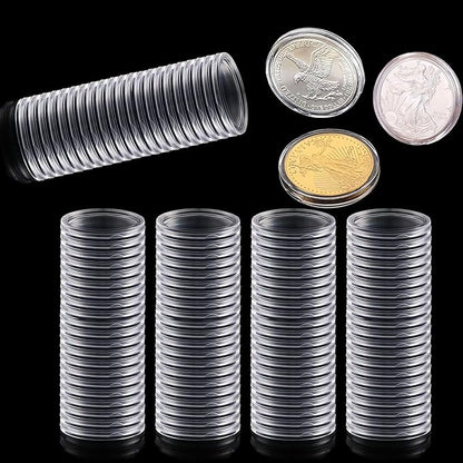40.6mm Silver Dollar Coin Holder,Silver Eagles Coin Capsules, Morgan Silver Dollar Coin Holders with Adjustable Gasket Coin Collection Supplies (100)