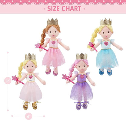 June Garden 12" Soft Baby Princess Doll Violet - Stuffed Cuddly Princess Plush Gifts for Toddler Girls - Violet Dress