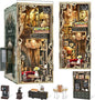 Book Nook Kit, DIY Doll House Booknook, Miniature Kit for Bookshelf Doll Houses for Adults Teen Halloween, 3D Wooden Puzzle Bookends with Led Light and Dust Cover (Saisons Café)