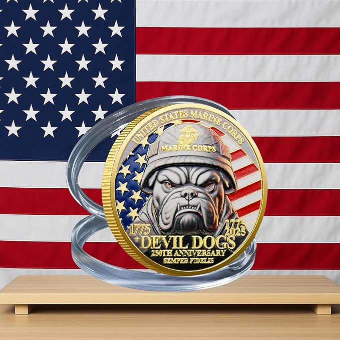 USMC 250th Anniversary Challenge Coin – Double-Sided Marine Corps Commemorative with Bulldog & Iwo Jima – Military Gift for Veterans & Collectors (10PCS)