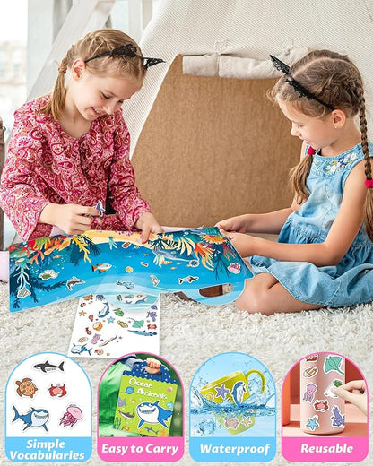 Reusable Sticker Book for Toddlers 2-4 Years, Stickers for Kids, Toddler Craft Activities, Toddler Travel Toys Ages 2+ Boy Girl Birthday Gifts